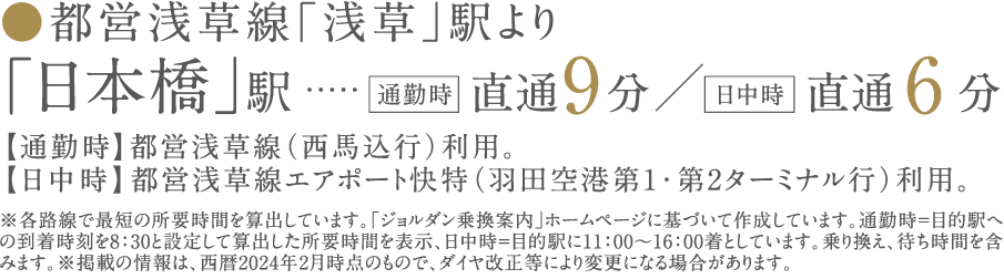 都営浅草線浅草駅より日本橋駅直通9分