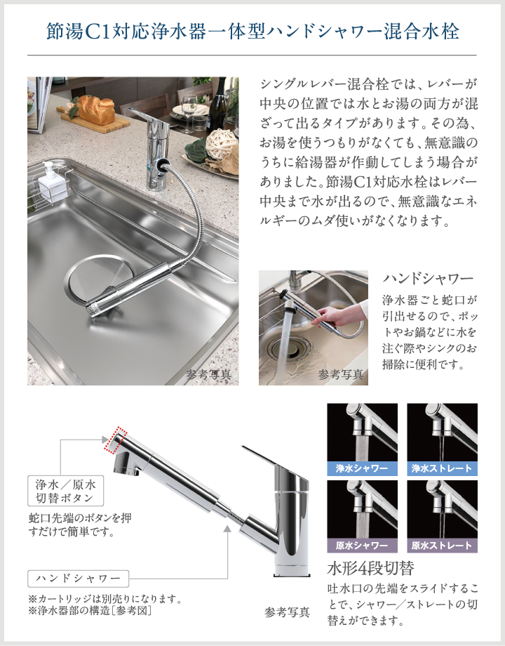 節湯C1対応浄水器一体型ハンドシャワー混合水栓